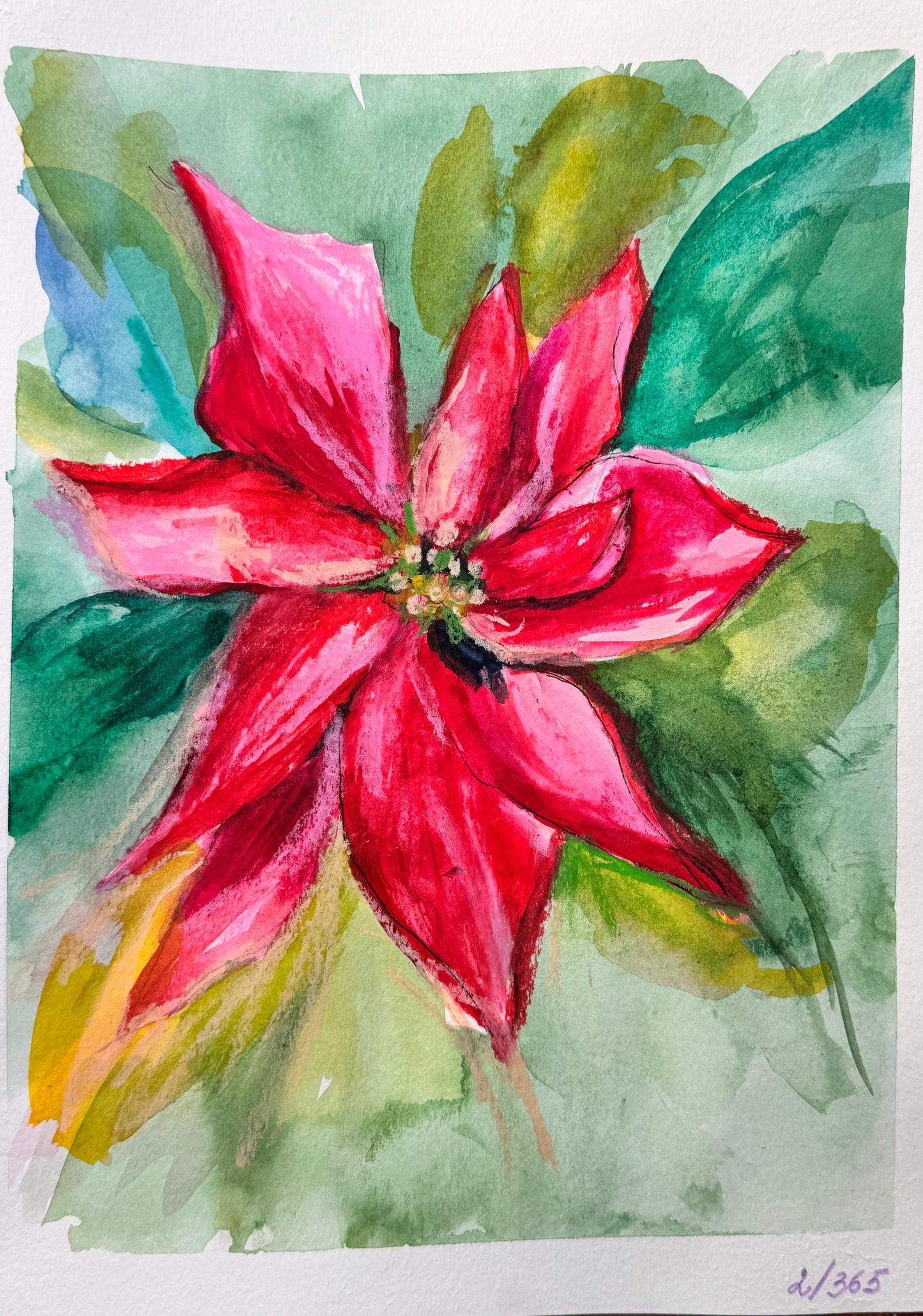 Poinsettia 2/365 — Original Watercolor Painting | A4