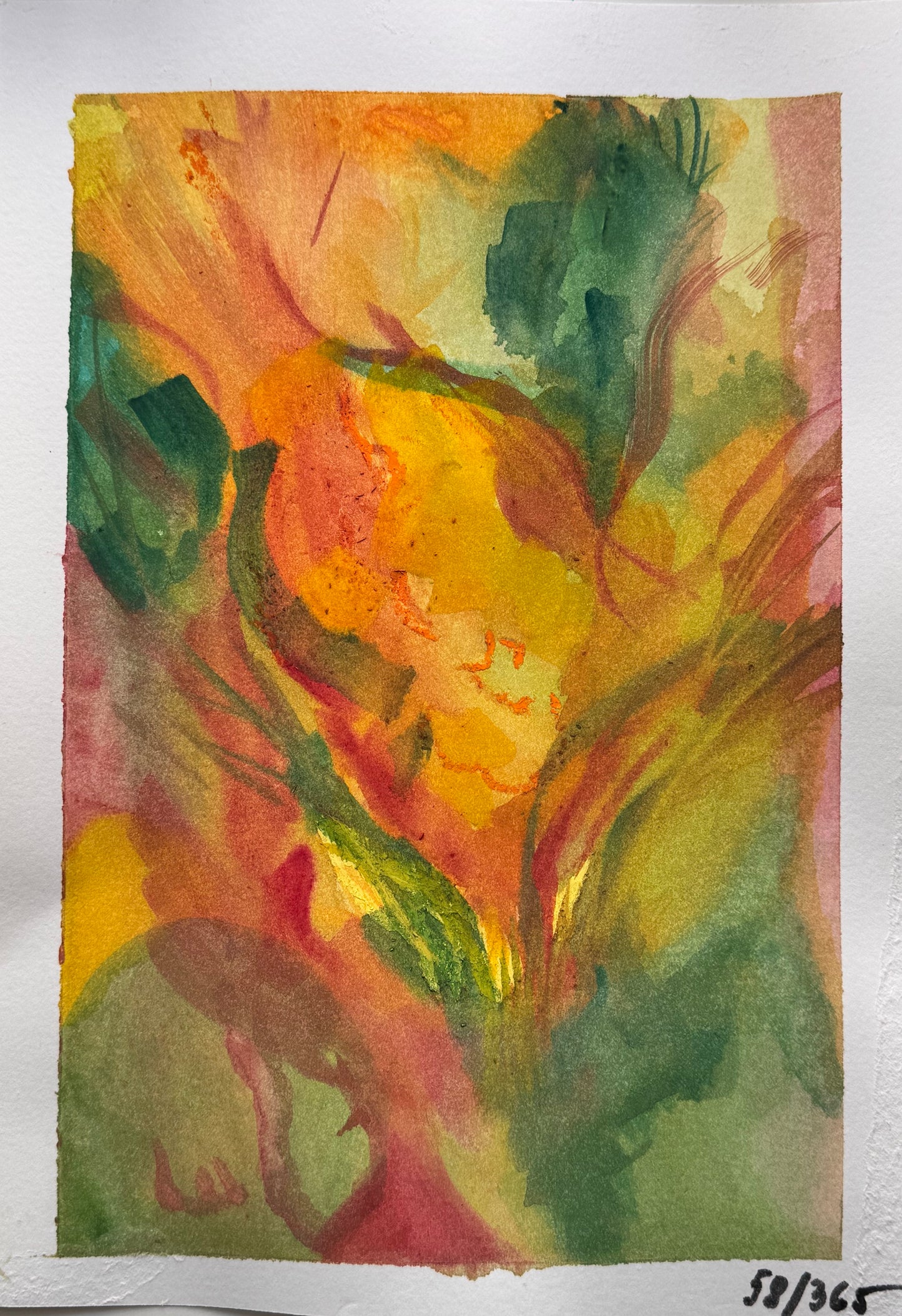 Abstract watercolor painting with vibrant colors on a white background
