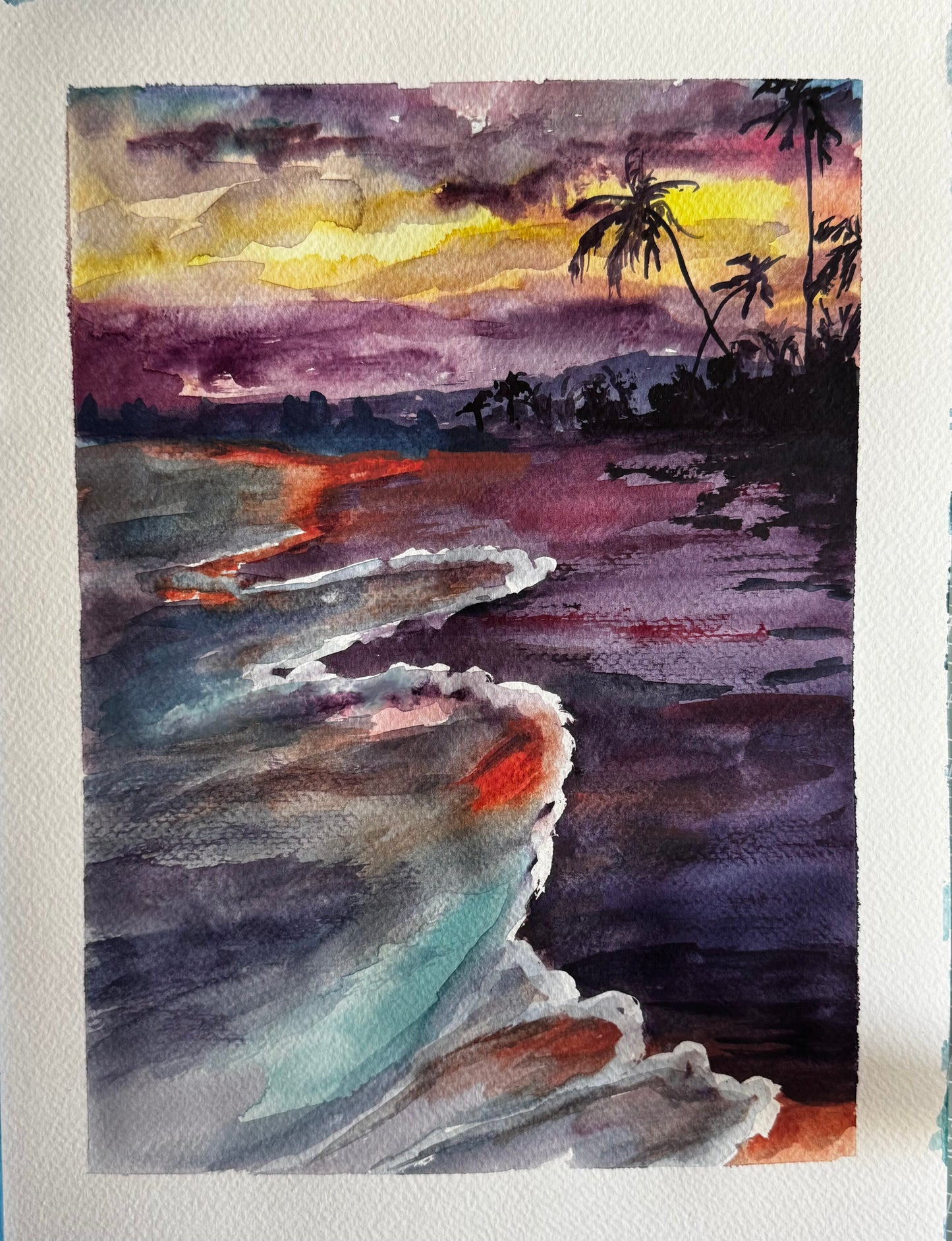 Sunset watercolor landscape painting. Day 152